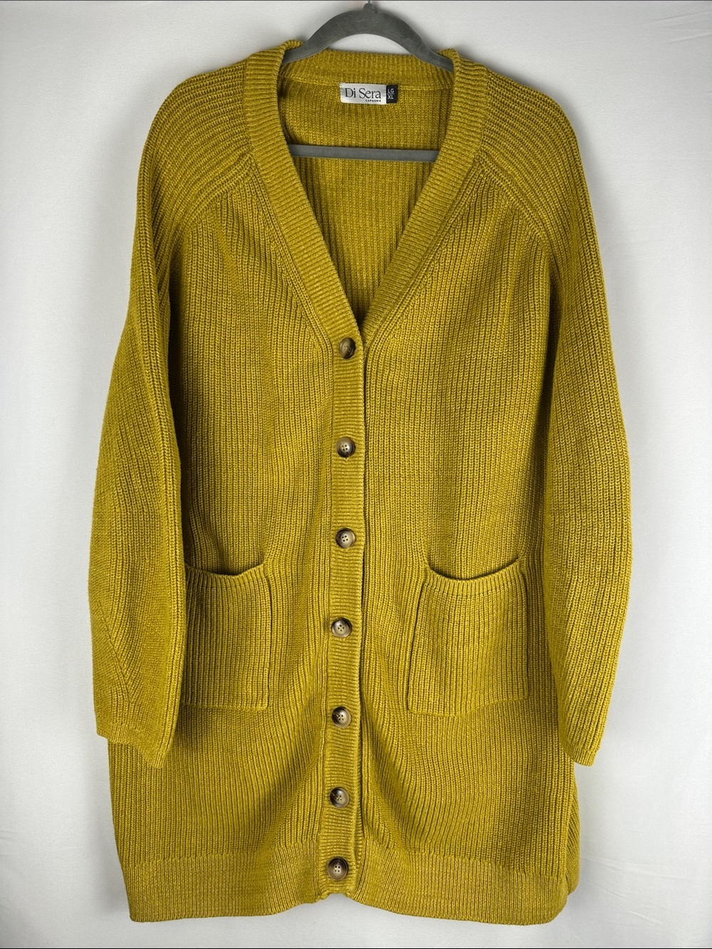 Di Sera Caposhie Mustard Yellow Heavy Thick Knit Sweater Button Down Cardigan